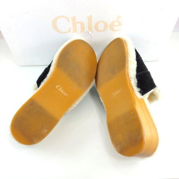 NWT$850 CHLOE Joy Black Suede Shearling Fur Slip-on Clogs Slides Shoes Sz 35 (5) - Picture 11 of 16